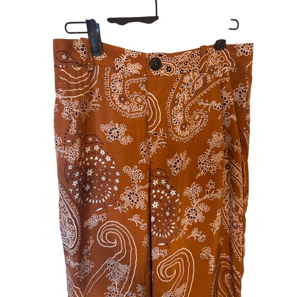2/$30 ZARA XS Paisley Print Wide Leg Pants Rust/Brown Bohemian Style - Picture 4 of 15